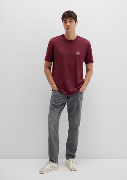 MJ Logo Baskılı Bordo Tişört 0612839-70394