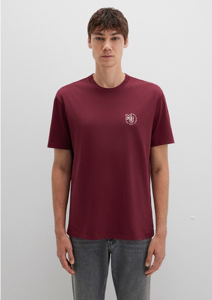 MJ Logo Baskılı Bordo Tişört 0612839-70394