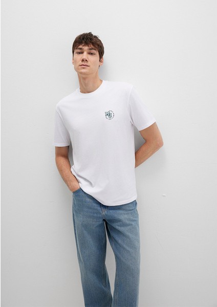 MJ Logo Baskılı Beyaz Tişört 0612839-620