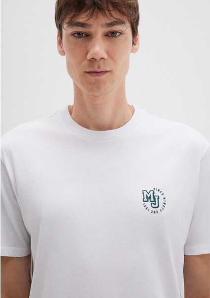 MJ Logo Baskılı Beyaz Tişört 0612839-620