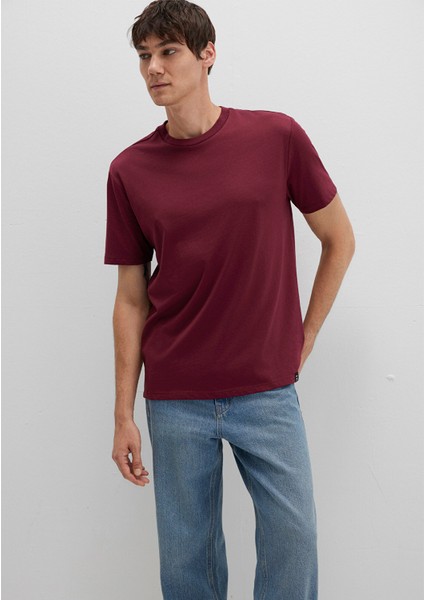 Etiket Detaylı Bordo Basic Tişört 0611824-70394