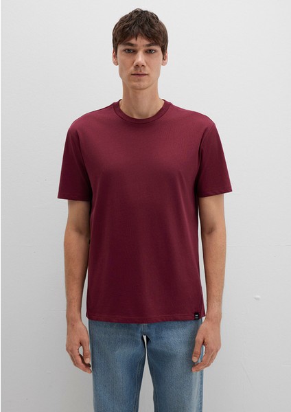 Etiket Detaylı Bordo Basic Tişört 0611824-70394
