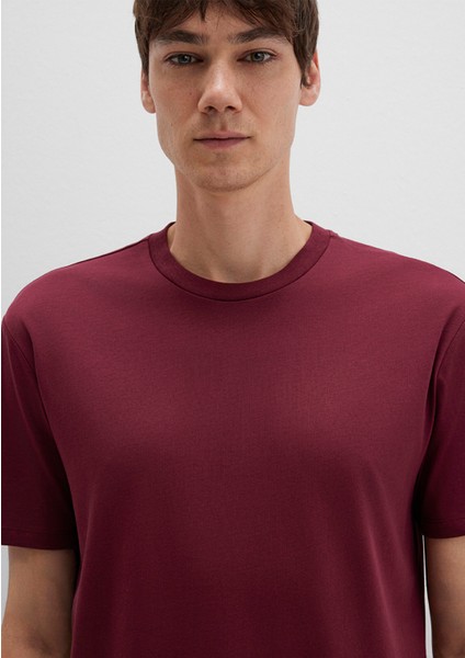 Etiket Detaylı Bordo Basic Tişört 0611824-70394