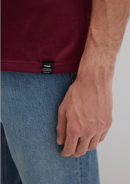 Etiket Detaylı Bordo Basic Tişört 0611824-70394