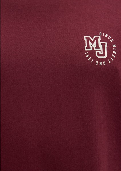 MJ Logo Baskılı Bordo Tişört 0612839-70394