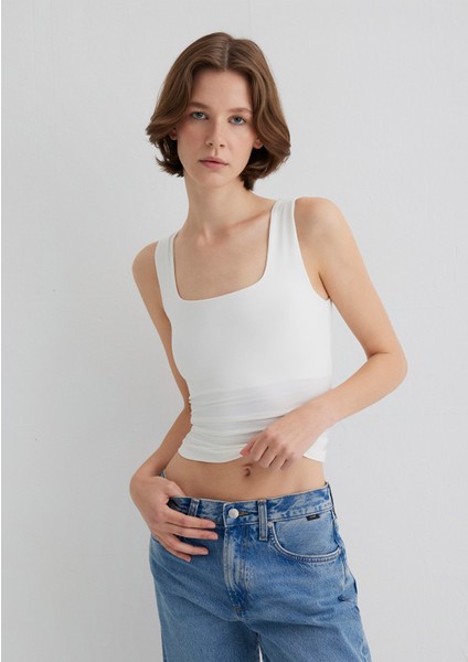 Kare Yaka Beyaz Poliamid Atlet 1613498-70057