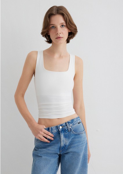 Kare Yaka Beyaz Poliamid Atlet 1613498-70057