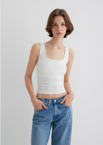 Kare Yaka Beyaz Poliamid Atlet 1613498-70057