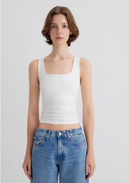 Kare Yaka Beyaz Poliamid Atlet 1613498-70057