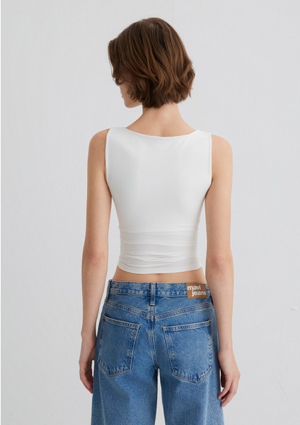 Kare Yaka Beyaz Poliamid Atlet 1613498-70057