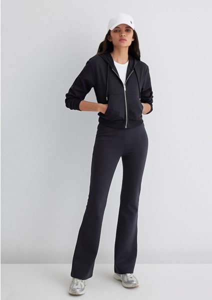 Kapüşonlu Siyah Interlok Sweatshirt 1S10424-900