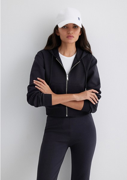 Kapüşonlu Siyah Interlok Sweatshirt 1S10424-900