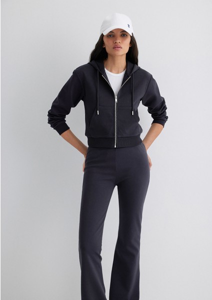 Kapüşonlu Siyah Interlok Sweatshirt 1S10424-900