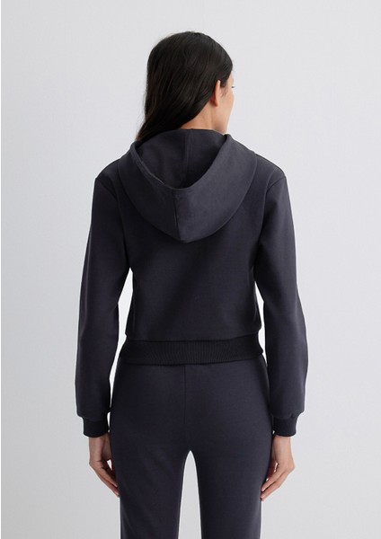 Kapüşonlu Siyah Interlok Sweatshirt 1S10424-900