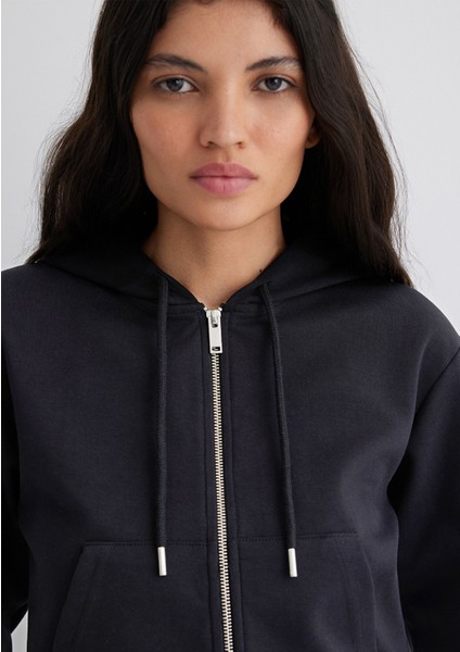 Kapüşonlu Siyah Interlok Sweatshirt 1S10424-900