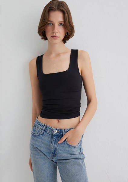 Kare Yaka Siyah Poliamid Atlet 1613498-900