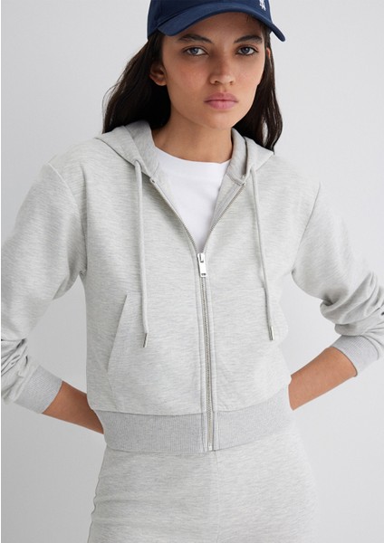 Kapüşonlu Gri Interlok Sweatshirt 1S10424-88467