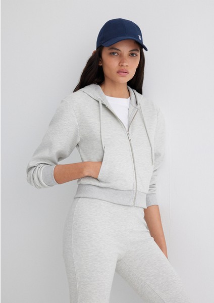 Kapüşonlu Gri Interlok Sweatshirt 1S10424-88467