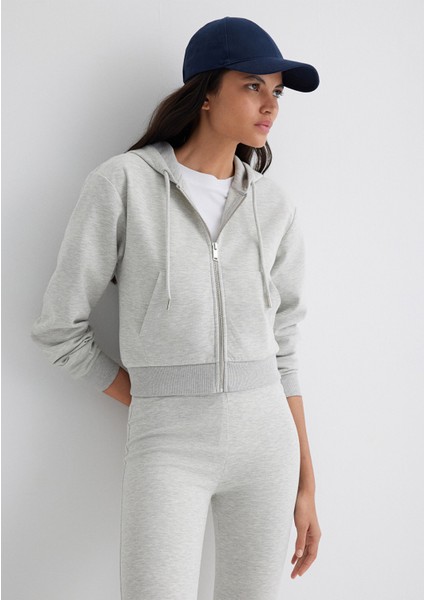 Kapüşonlu Gri Interlok Sweatshirt 1S10424-88467