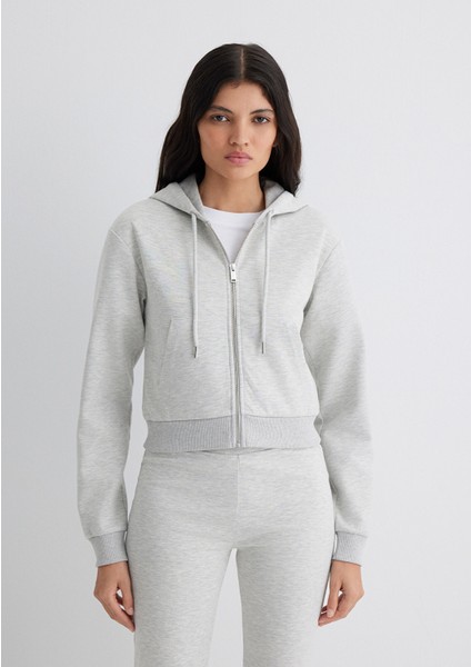 Kapüşonlu Gri Interlok Sweatshirt 1S10424-88467