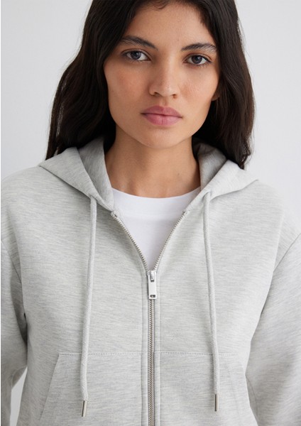 Kapüşonlu Gri Interlok Sweatshirt 1S10424-88467