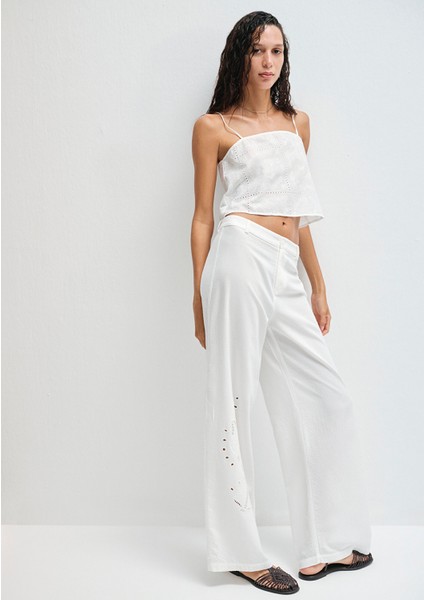 Nakışlı Beyaz Pantolon 1011052-70057