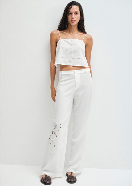 Nakışlı Beyaz Pantolon 1011052-70057
