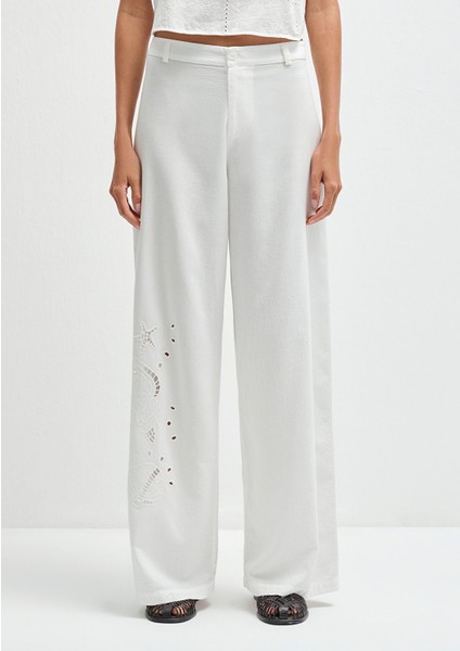 Nakışlı Beyaz Pantolon 1011052-70057