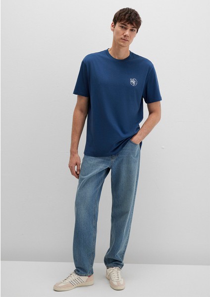 MJ Logo Baskılı Mavi Tişört 0612839-89287