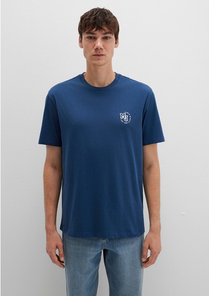 MJ Logo Baskılı Mavi Tişört 0612839-89287
