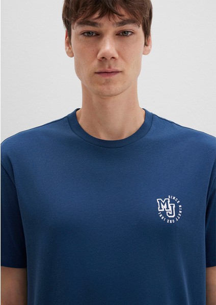 MJ Logo Baskılı Mavi Tişört 0612839-89287