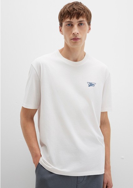 Mavi Baskılı Ekru Tişört 0612840-70057