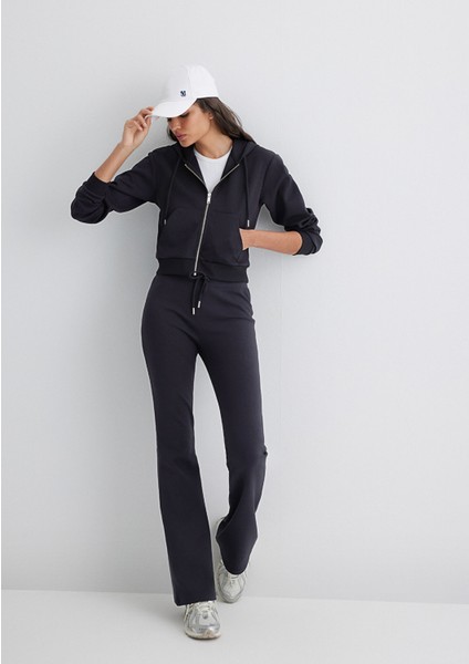 Ispanyol Paça Siyah Interlok Eşofman Altı 1011077-900