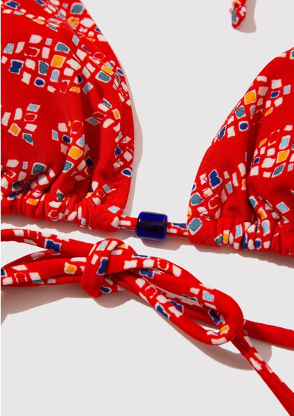 Balık Desenli Kırmızı Bikini Üstü 1913627-10076