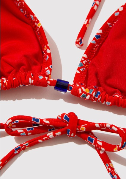 Balık Desenli Kırmızı Bikini Üstü 1913627-10076