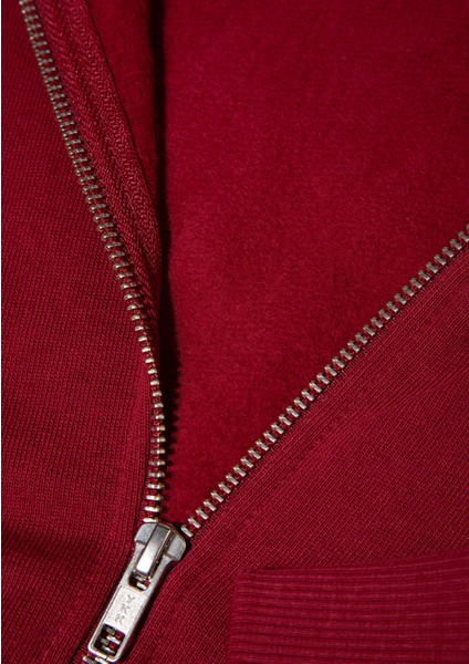 Mavi Logo Baskılı Kapüşonlu Fermuarlı Bordo Sweatshirt 1S10178-85493