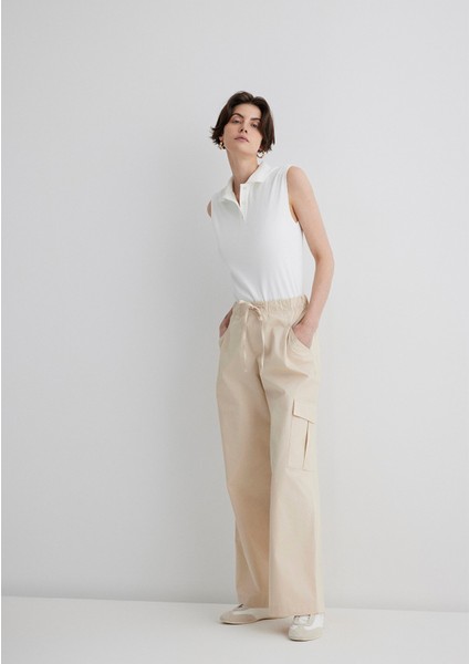 Beli Bağcıklı Ekru Kargo Pantolon 1011078-70003