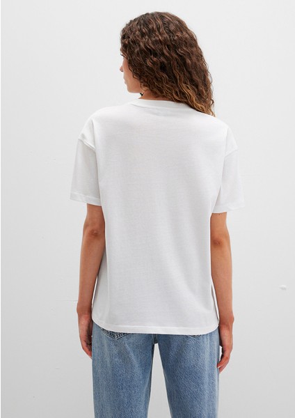 Mavi Logo Nakışlı Beyaz Tişört 1613467-70057