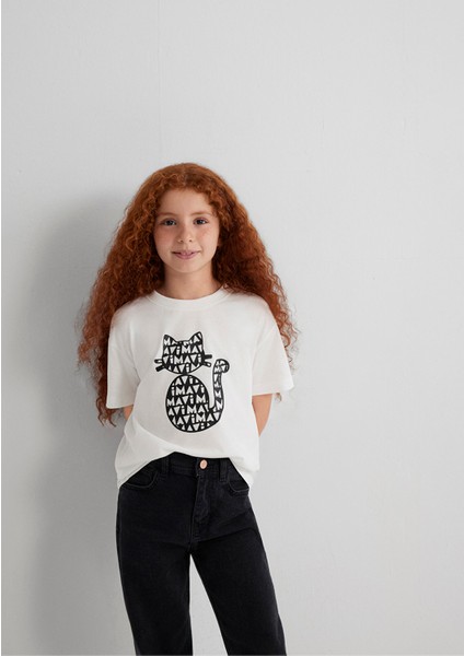 Kedi Baskılı Ekru Tişört 7610360-70057