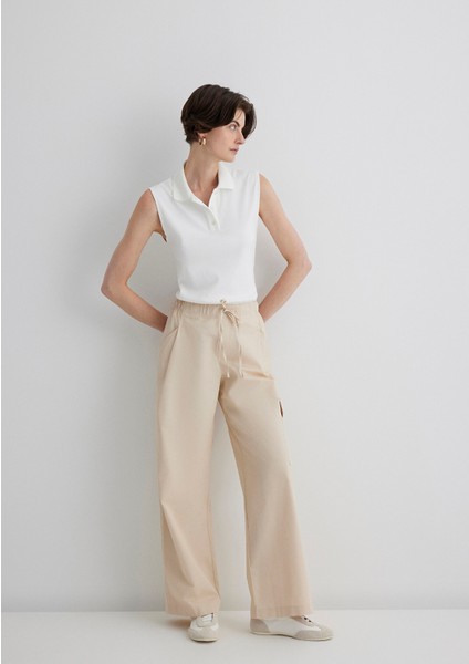 Beli Bağcıklı Bej Kargo Pantolon 1011078-70003