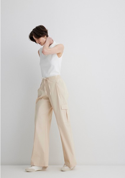 Beli Bağcıklı Bej Kargo Pantolon 1011078-70003