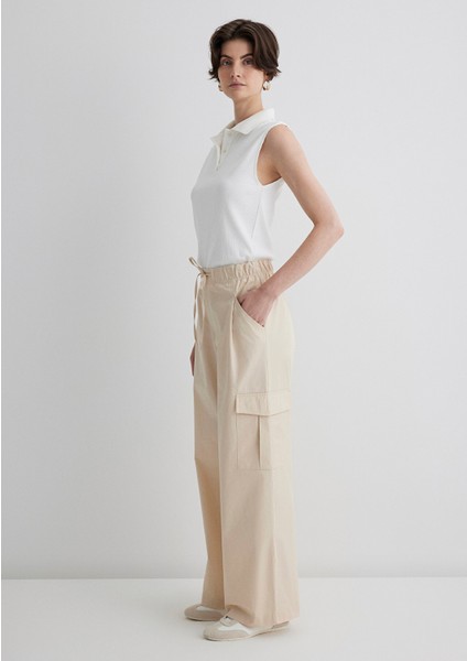 Beli Bağcıklı Bej Kargo Pantolon 1011078-70003