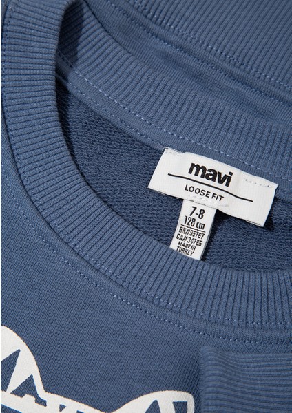 Mavi Kedi Baskılı Mavi Sweatshirt 7S10133-86702