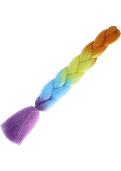 Afrika Örgülük Ombreli Sentetik Saç 100 Gr. - Turuncu / Sarı / Açık Mavi / Mor