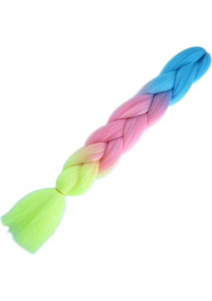 Afrika Örgülük Ombreli Sentetik Saç 100 Gr. - Açık Mavi / Pembe / Neon Sarı