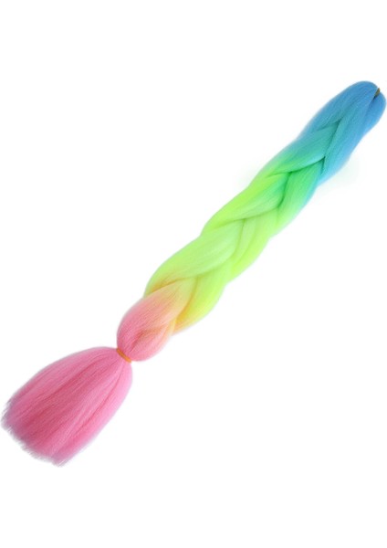 Afrika Örgülük Ombreli Sentetik Saç 100 Gr. - Açık Mavi / Neon Sarı / Pembe