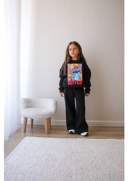 Baskılı Şardonlu Kız Çocuk Ikili Eşofman Takımı