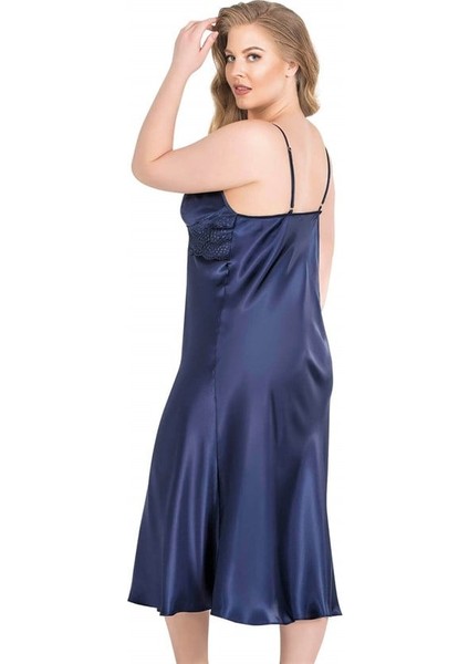 Arias Closet Büyük Beden Lacivert Uzun Ikili Saten Sabahlık Gecelik Takımı modelleri