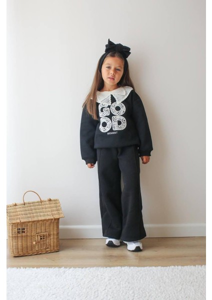 Baskılı Şardonlu Kız Çocuk Ikili Eşofman Takımı