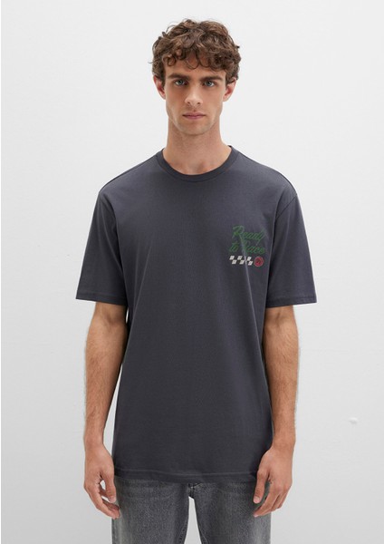 Baskılı Antrasit Tişört 0613031-80106